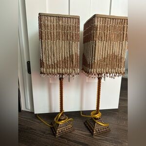 Vintage Beaded Brown/Tan/Bronze Lamp Set (Perfect Condition!)